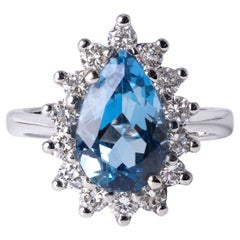 2.75 Carat Aquamarine Pear Shape Diamond Halo Ring - 14K White Gold