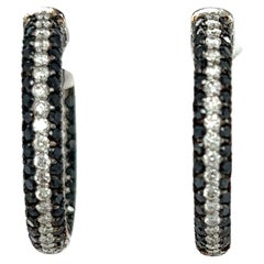 2.75 Carat Black Diamond White Diamond White Gold Hoop Earrings