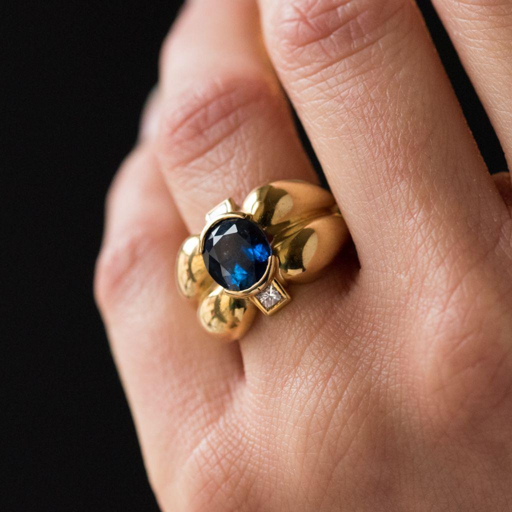 Women's 2.75 Carat Blue Sapphire and Princess Cut Diamond Ring