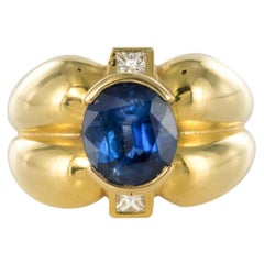 2.75 Carat Blue Sapphire and Princess Cut Diamond Ring