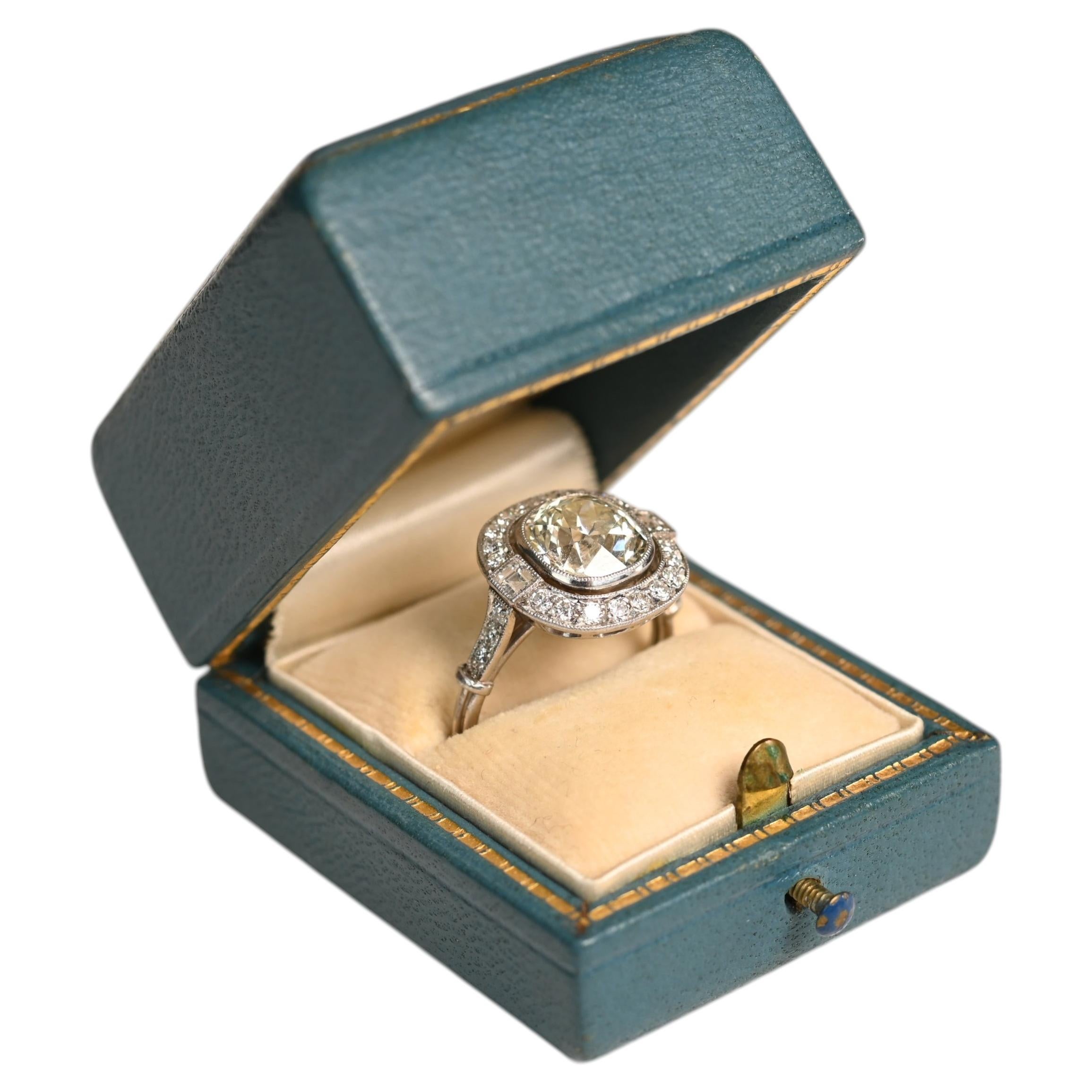 2.75 Carat Cushion Cut Engagement Ring. Diamond Halo Old Euro Ring Platinum KVS1