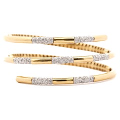 2.75 Carat Diamond 3-Row Curved 14K Gold Bangle Bracelet