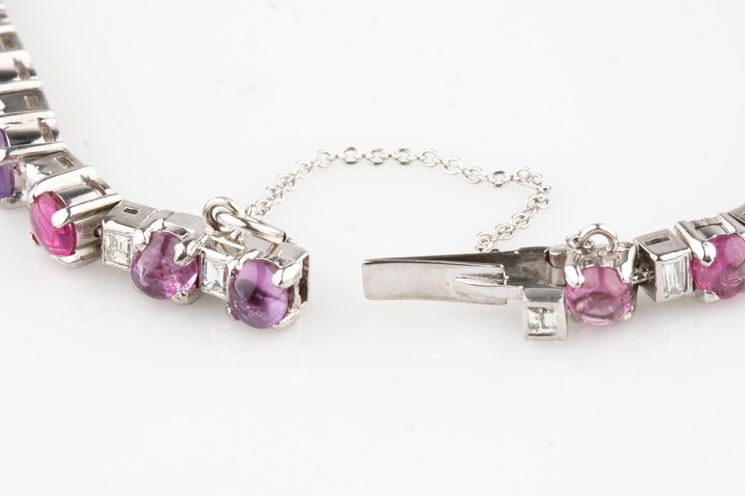 25 Ct Natural Ruby Cabochon and 2.75 Ct Diamond Platinum Link Bracelet 7.25