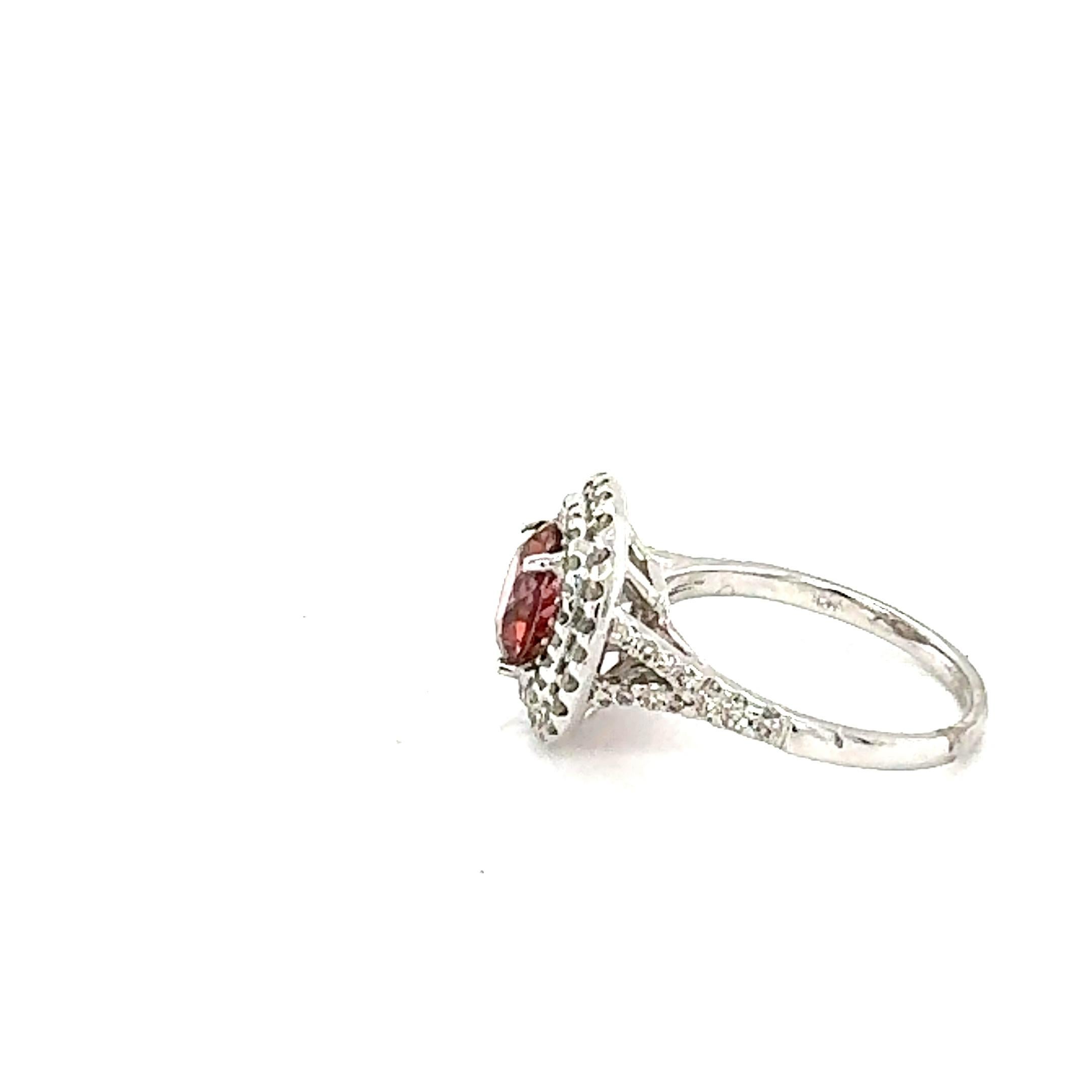 Women's 2.75 Carat Double Halo Tourmaline Diamond White Gold Engagement Ring For Sale