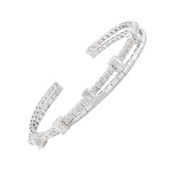 2.75 Carat Emerald Cut Diamond Bangle Cuff Bracelet 18k White Gold Fine Jewelry