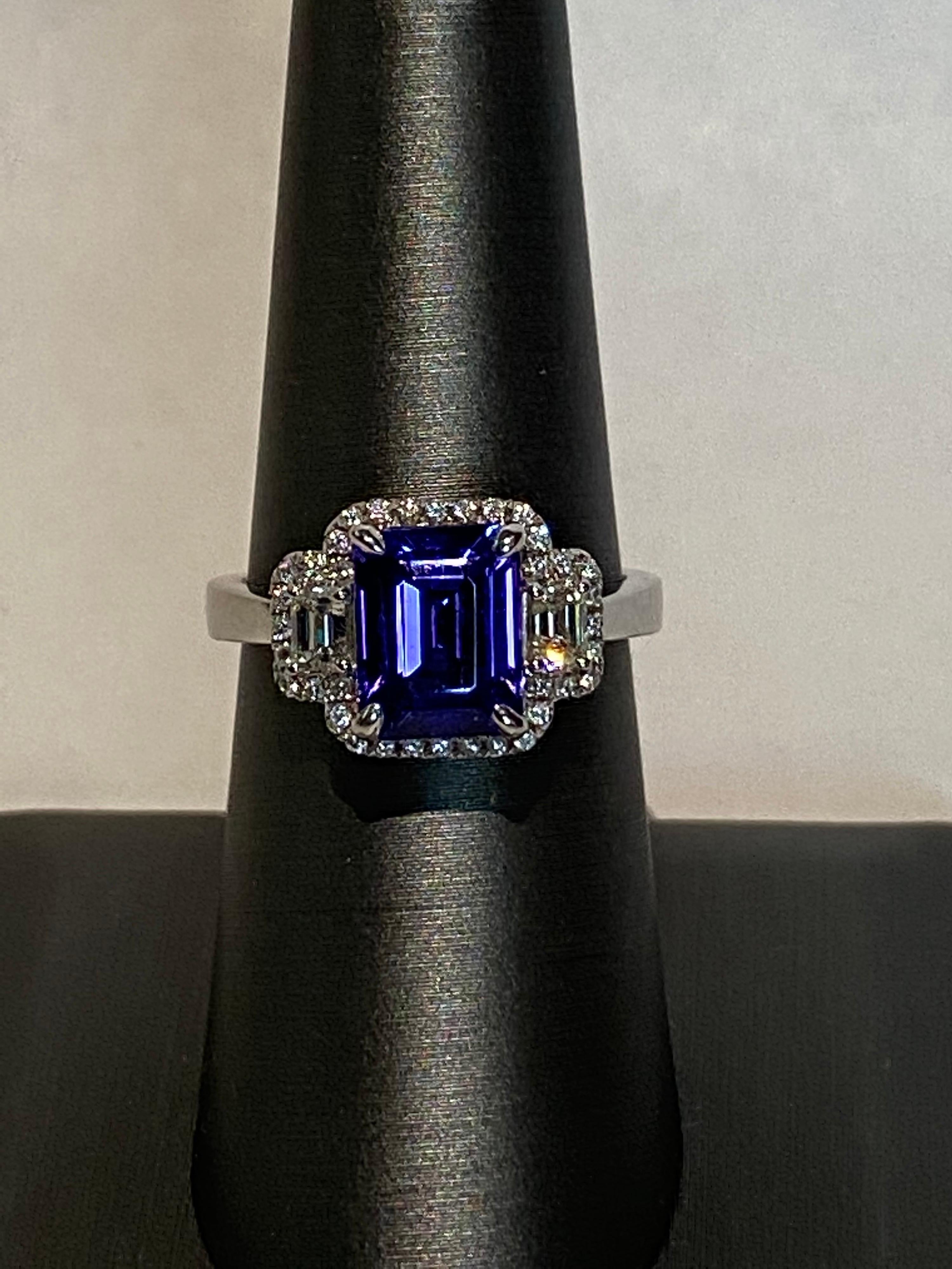 Art Deco 2.75 Carat Emerald Cut Tanzanite Diamond Ring For Sale