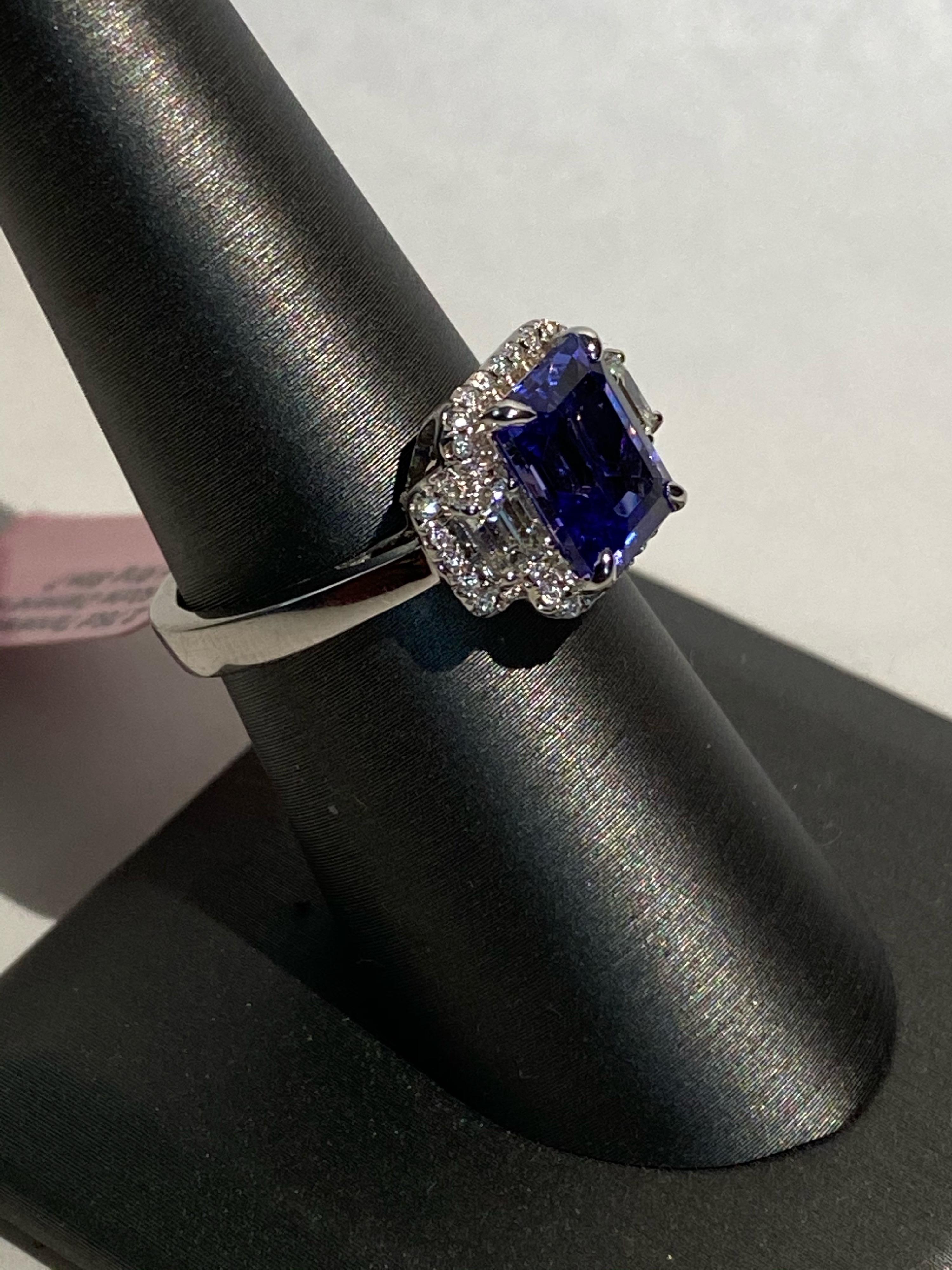 2.75 Carat Emerald Cut Tanzanite Diamond Ring For Sale 1
