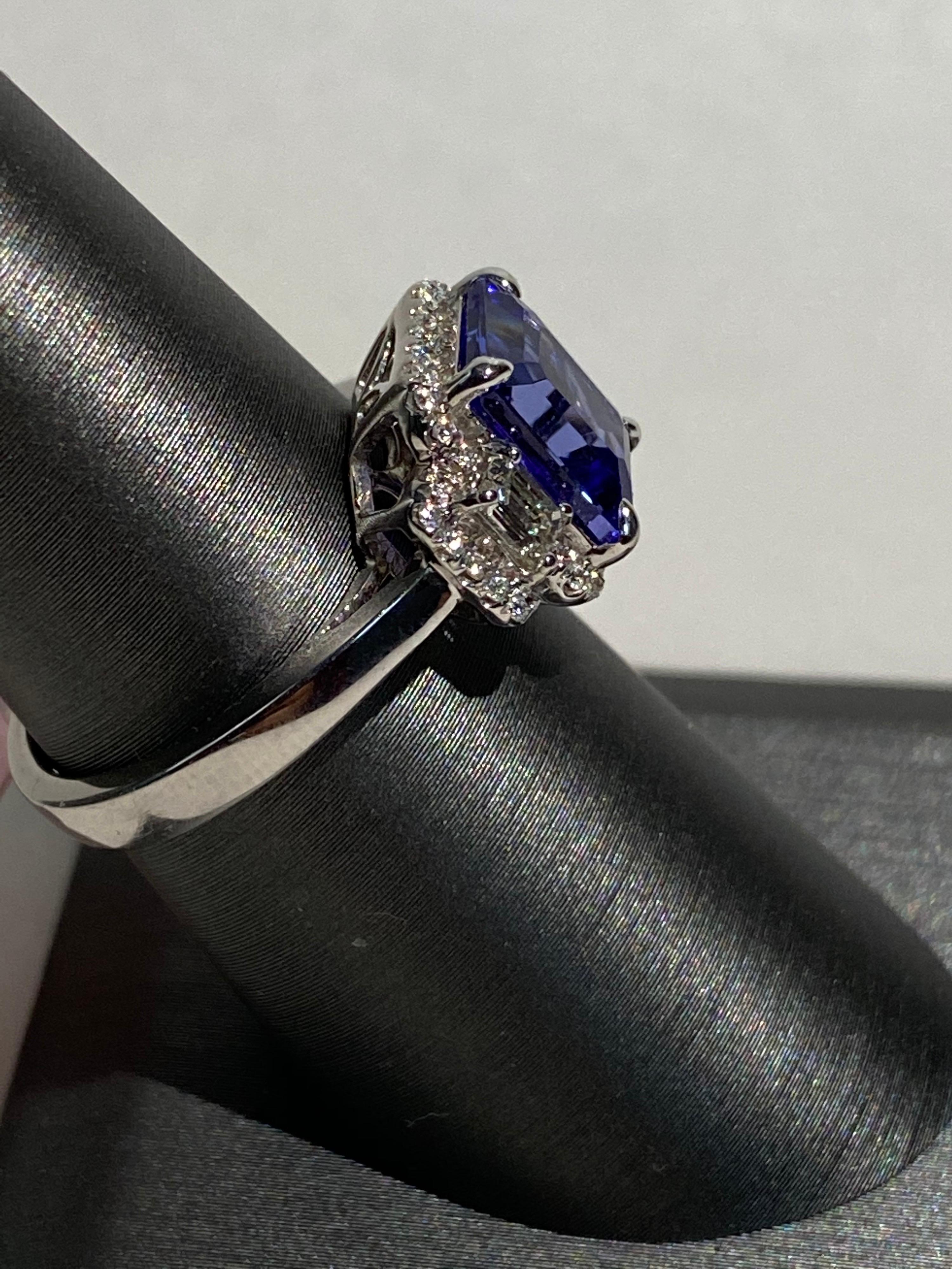 2.75 Carat Emerald Cut Tanzanite Diamond Ring For Sale 3