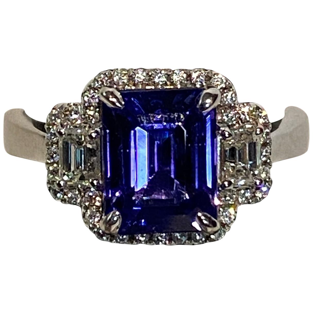 2.75 Carat Emerald Cut Tanzanite Diamond Ring
