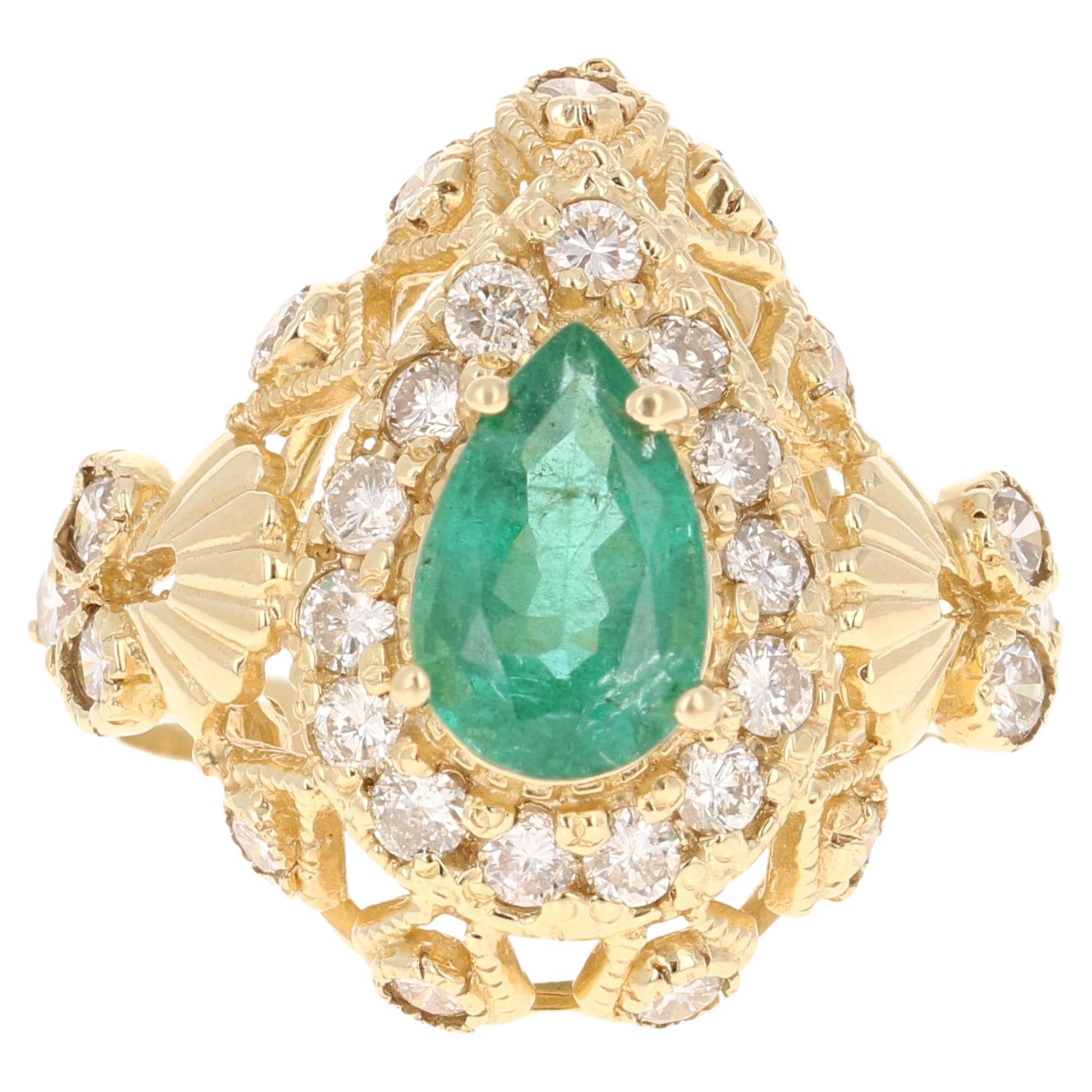 2.75 Carat Emerald Diamond 14 Karat Yellow Gold Cocktail Ring