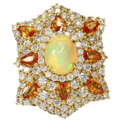 2.75 Carat Ethiopian Opal Cocktail Ring With Diamond & Yellow Sapphire 18k Gold