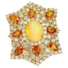 2.75 Carat Ethiopian Opal Cocktail Ring With Diamond & Yellow Sapphire 18k Gold