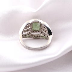 2.75 Carat Green Tourmaline 0.55 Carat SI/H Diamond Ring 18 Karat White Gold
