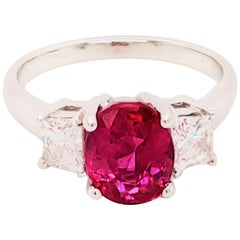 2.75 Carat GRS Certified Oval No Heat Burmese Ruby and Diamond Engagement Ring