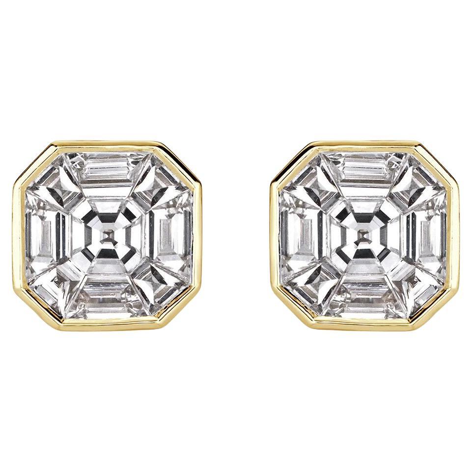2.75 Carat Illusion Ascher Earrings in 14k Gold For Sale