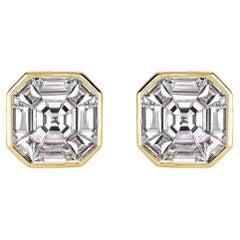 2.75 Carat Illusion Natural Diamond Ascher Earrings in 14k Gold