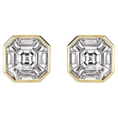 2.75 Carat Illusion Ascher Earrings in 14k Gold