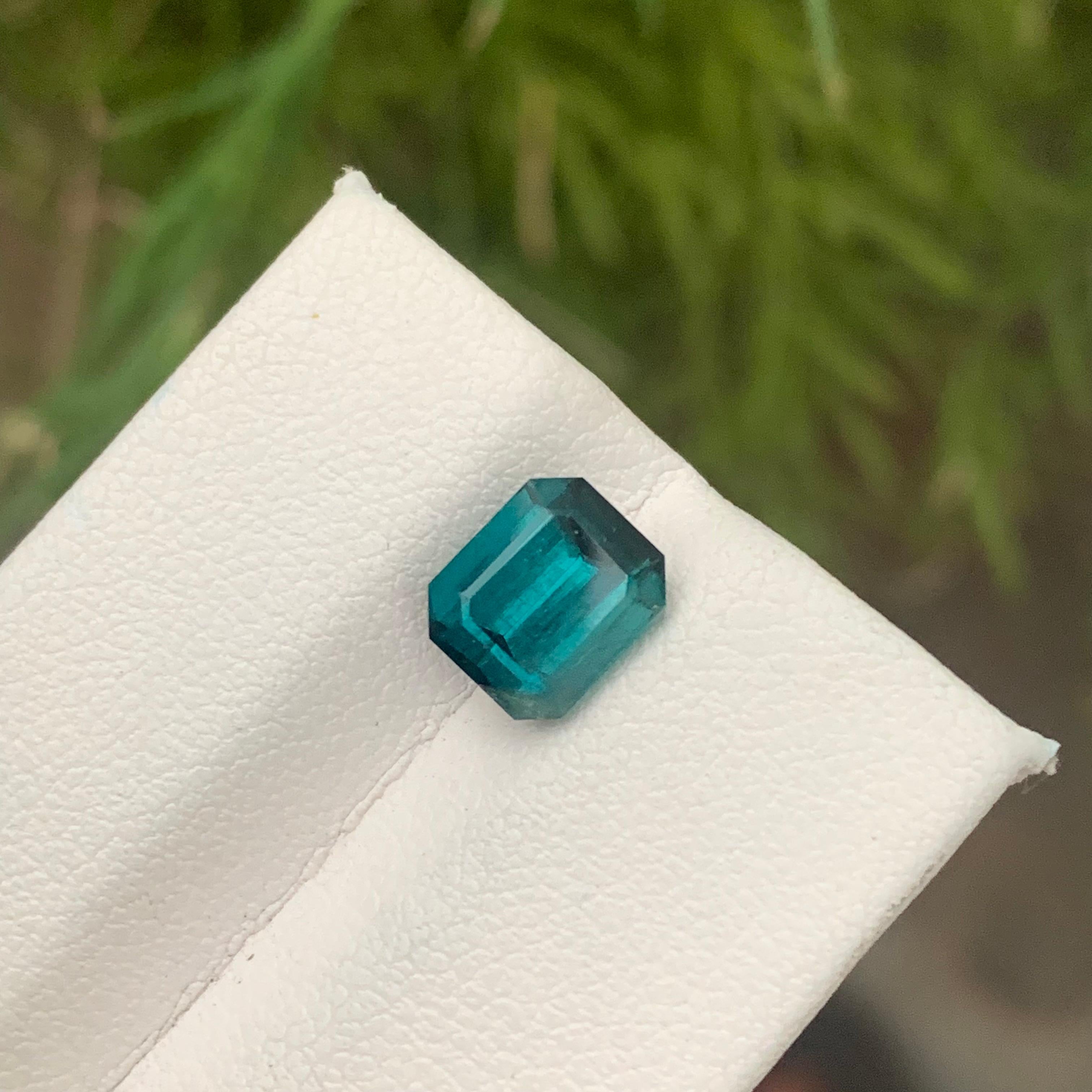 Arts and Crafts 2.75 Carat Included Natural Loose Indicolite Tourmaline Emerald Cut Ring Gem For Sale