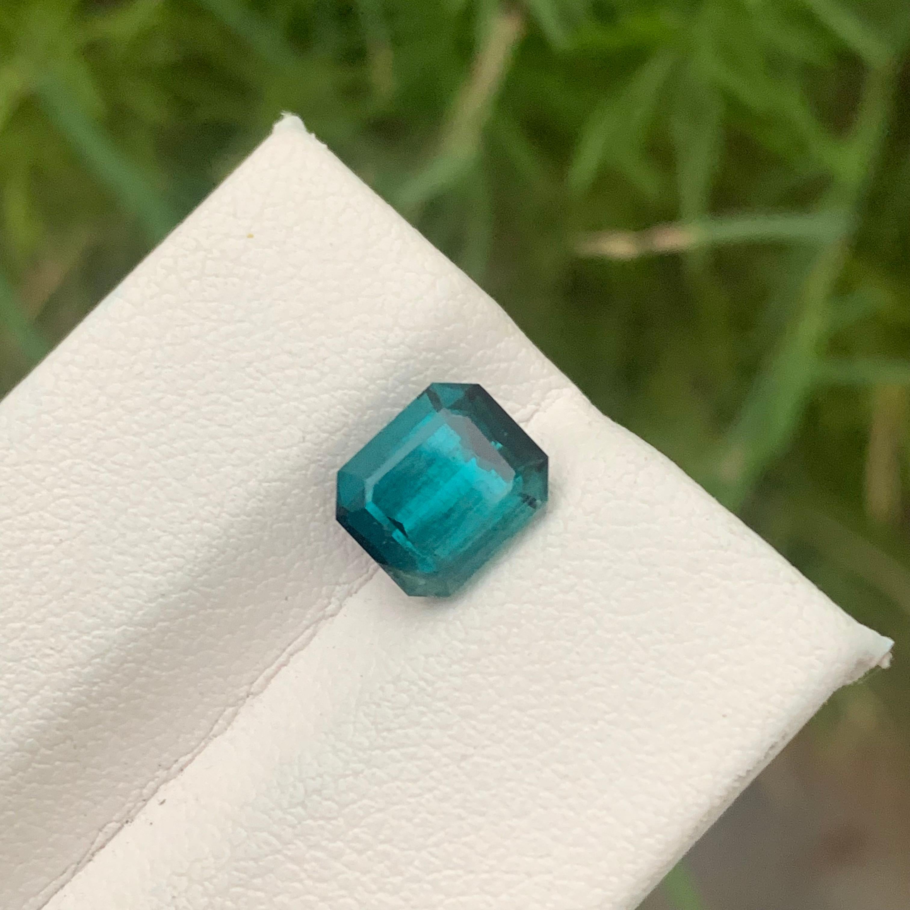 2.75 Carat Included Natural Loose Indicolite Tourmaline Emerald Cut Ring Gem In New Condition For Sale In Peshawar, PK