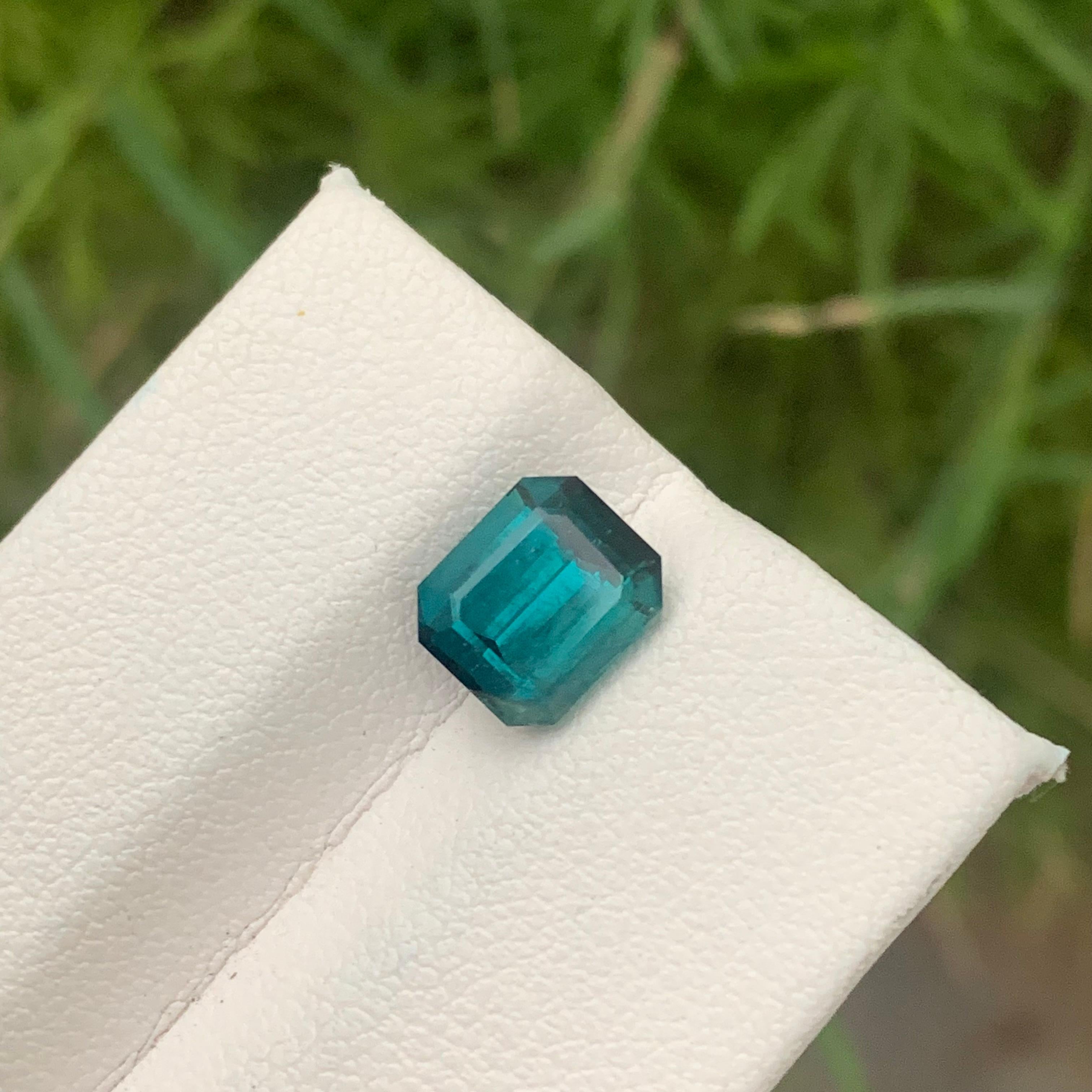 Women's or Men's 2.75 Carat Included Natural Loose Indicolite Tourmaline Emerald Cut Ring Gem For Sale