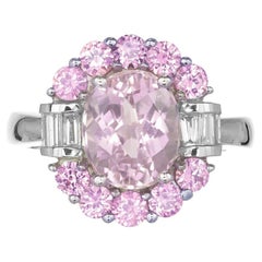 Anello Cocktail di fidanzamento in oro bianco con diamante e zaffiro aureolato da 2,75 carati