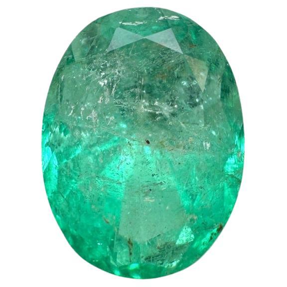 2.75 Carat Lightly Freckled Green Colombian Emerald Oval Cut - May Birthstone