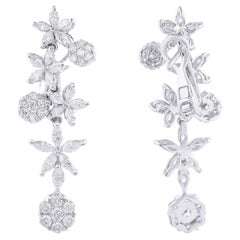 2.75 Carat Marquise Round Diamond Flower Dangle Earrings 18 Karat White Gold