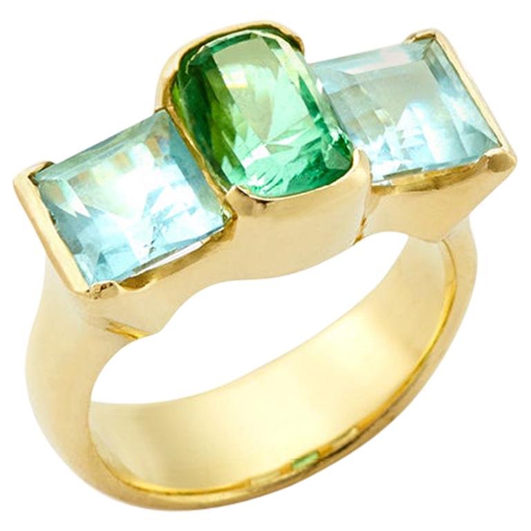 Susan Lister Locke 2.75ct Mint Tourmaline with 3.20ct Aquamarines in 18K Gold For Sale