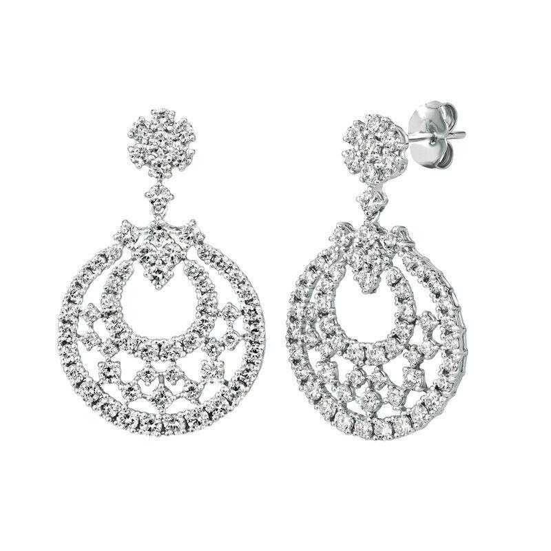 Round Cut 2.75 Carat Natural Diamond Drop Earrings G SI 14k White Gold For Sale
