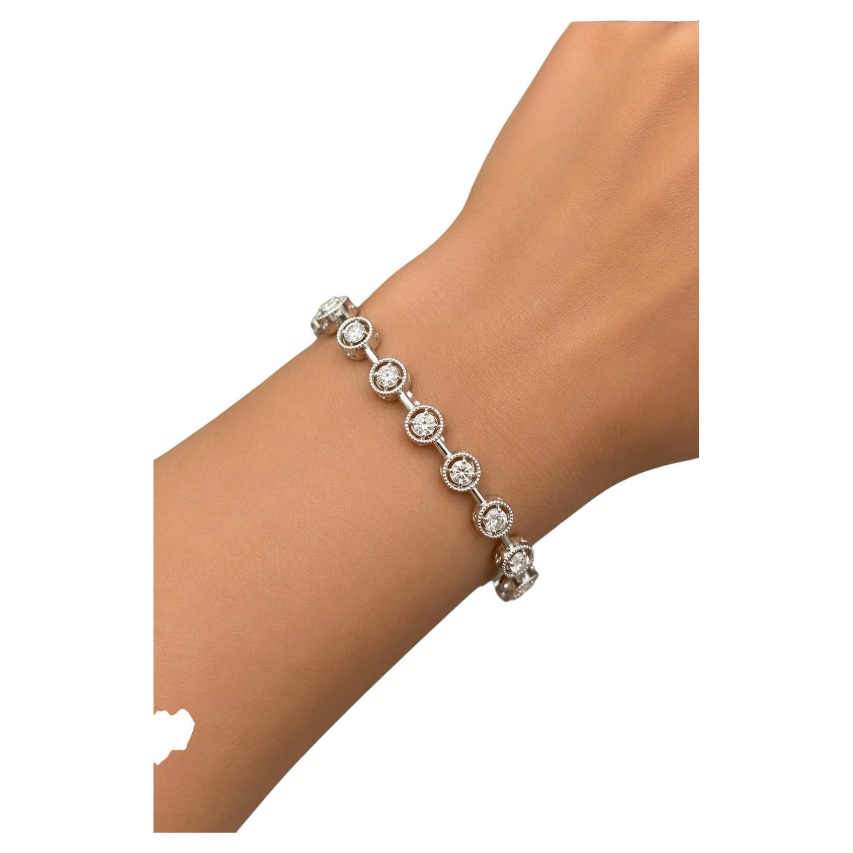 PRICED BELOW MARKET, 2.75 Carat Natural Diamond Halo Bar Bracelet 14K White Gold