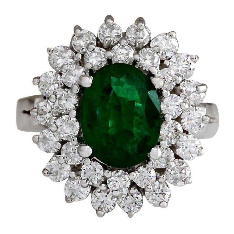 2.75 Carat Natural Emerald 18 Karat White Gold Diamond Ring For Sale at ...
