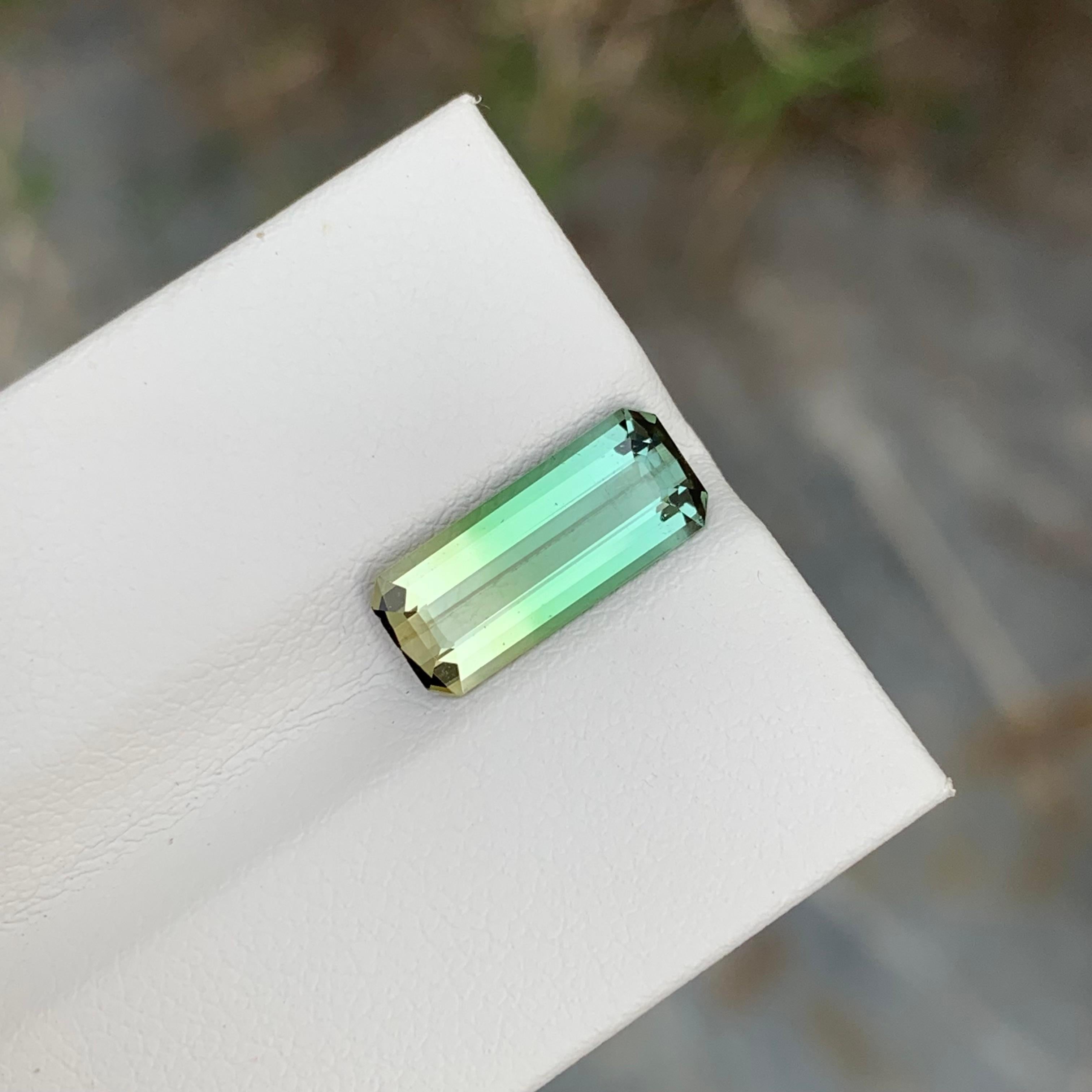 Arts and Crafts 2.75 Carat Natural Loose Bi Colour Tourmaline Long Emerald Shape Gem For Ring  For Sale