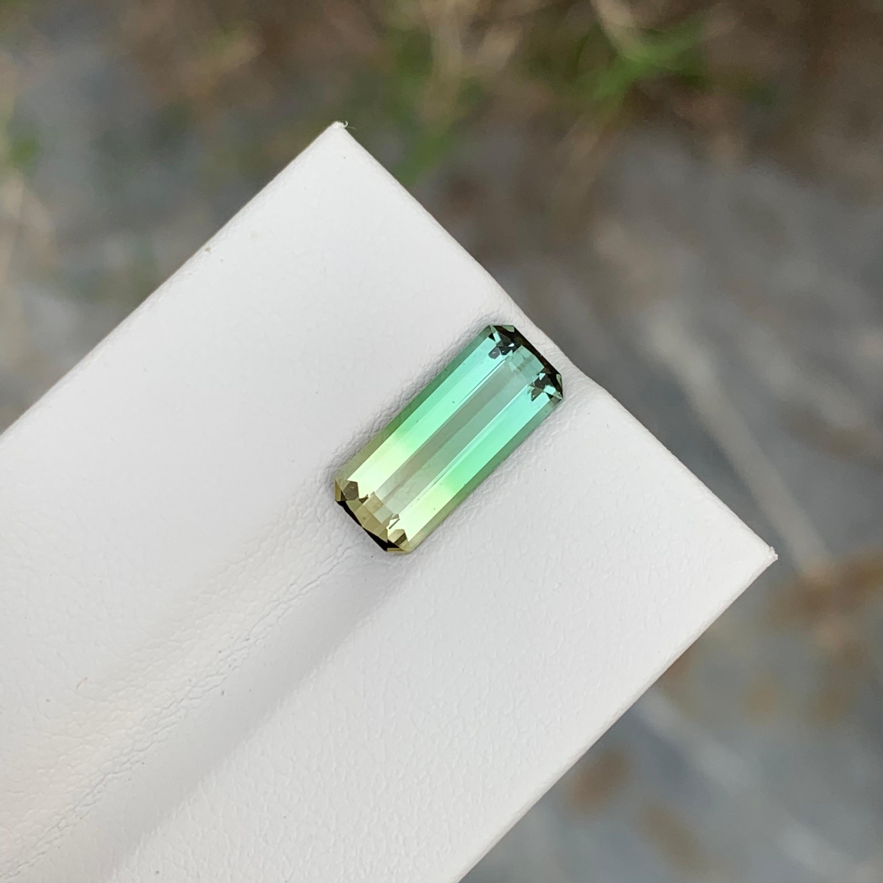 Women's or Men's 2.75 Carat Natural Loose Bi Colour Tourmaline Long Emerald Shape Gem For Ring  For Sale