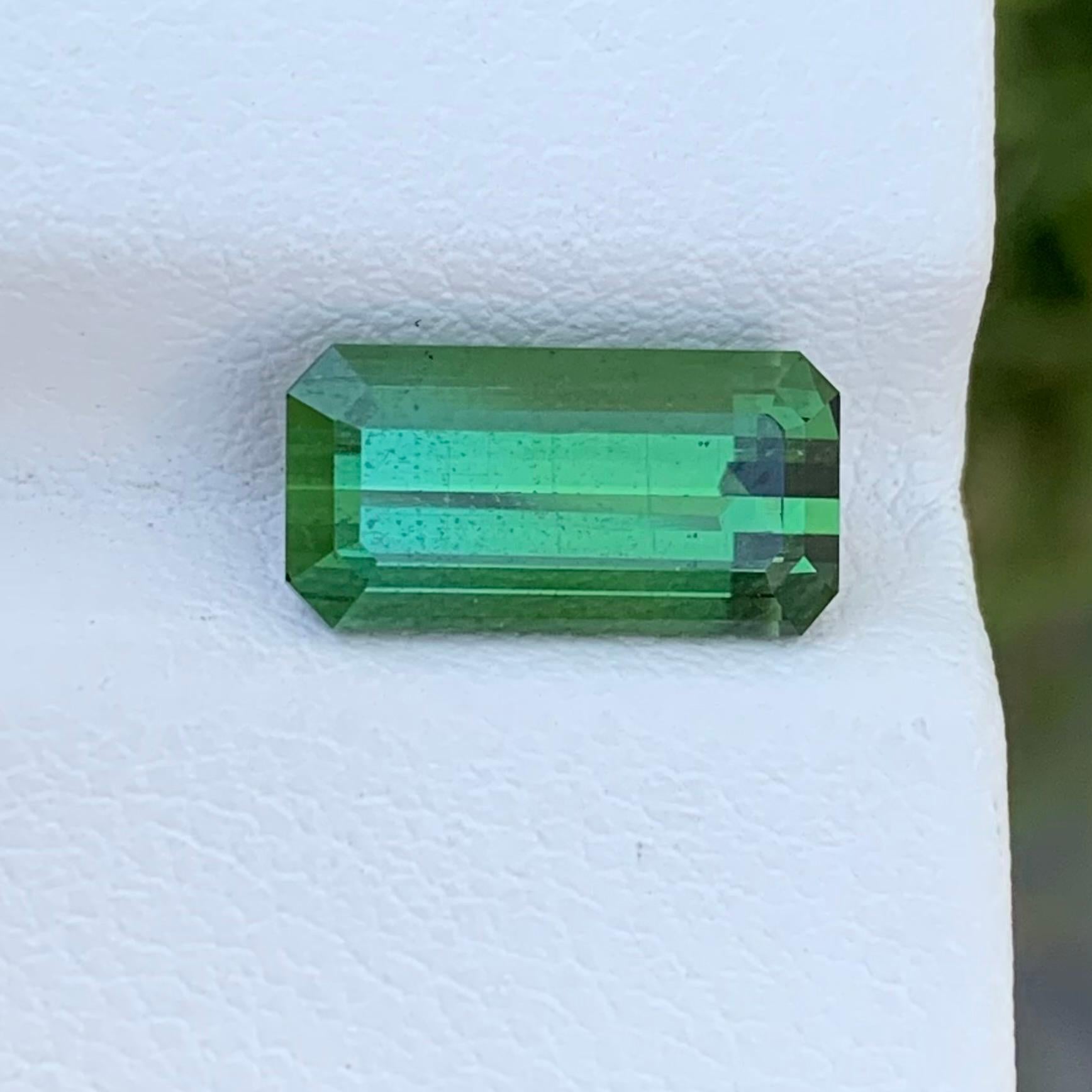 Loose Mint Tourmaline
Weight: 2.75 Carats
Dimension: 11.1 x 5.7 x 4.6 Mm
Colour: Mint Green
Origin: Afghanistan
Treatment: Non
Certificate: On Demand
Shape: Emerald 

Mint tourmaline, a mesmerizing member of the colorful tourmaline family, enchants