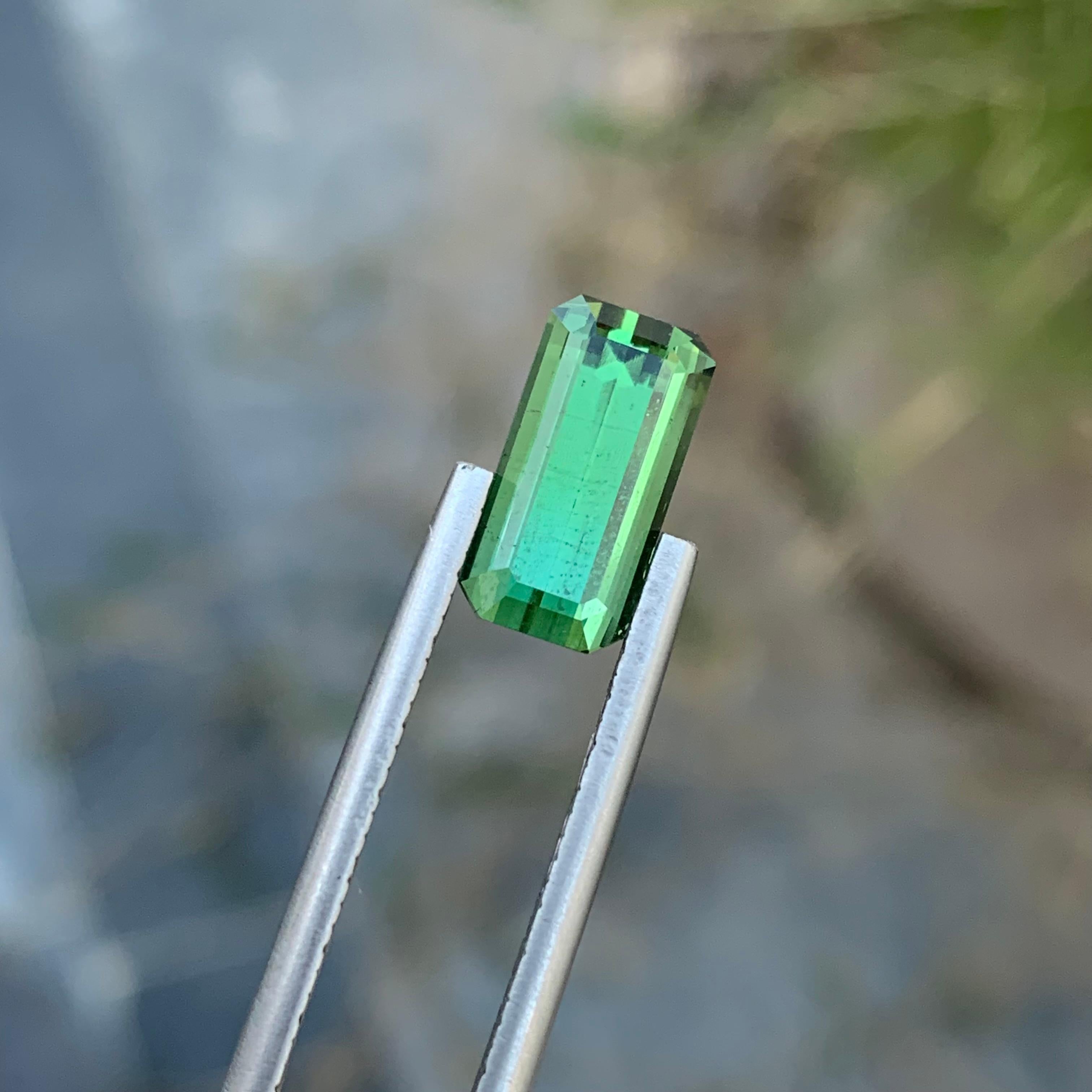 Emerald Cut 2.75 Carat Natural Loose Emerald Shape mint Tourmaline Gem For Ring  For Sale