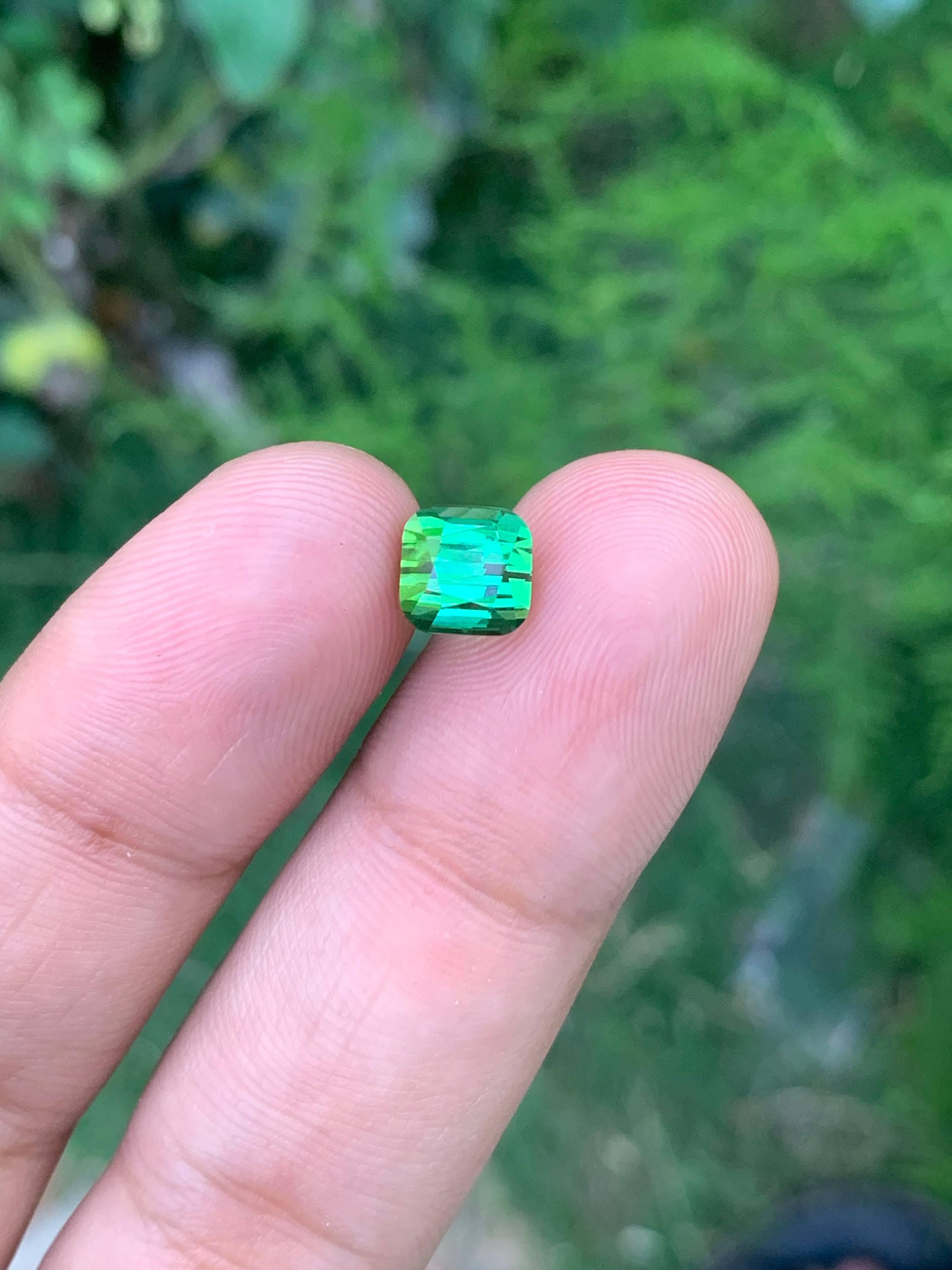 Women's or Men's 2.75 Carat Natural Loose Green Tourmaline Stone Cushion Cut Afghan Gemstone For Sale