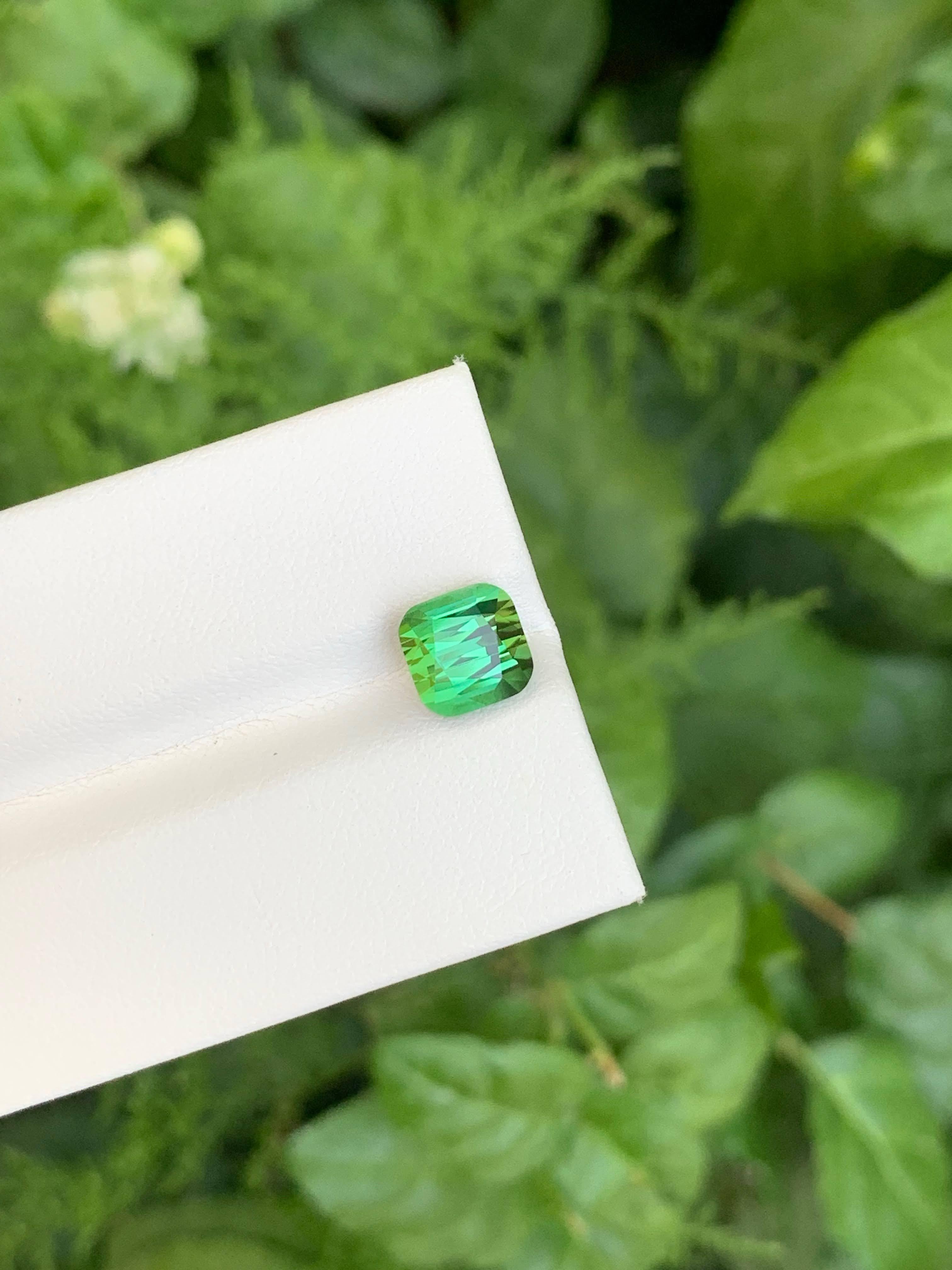 2.75 Carat Natural Loose Green Tourmaline Stone Cushion Cut Afghan Gemstone For Sale 1