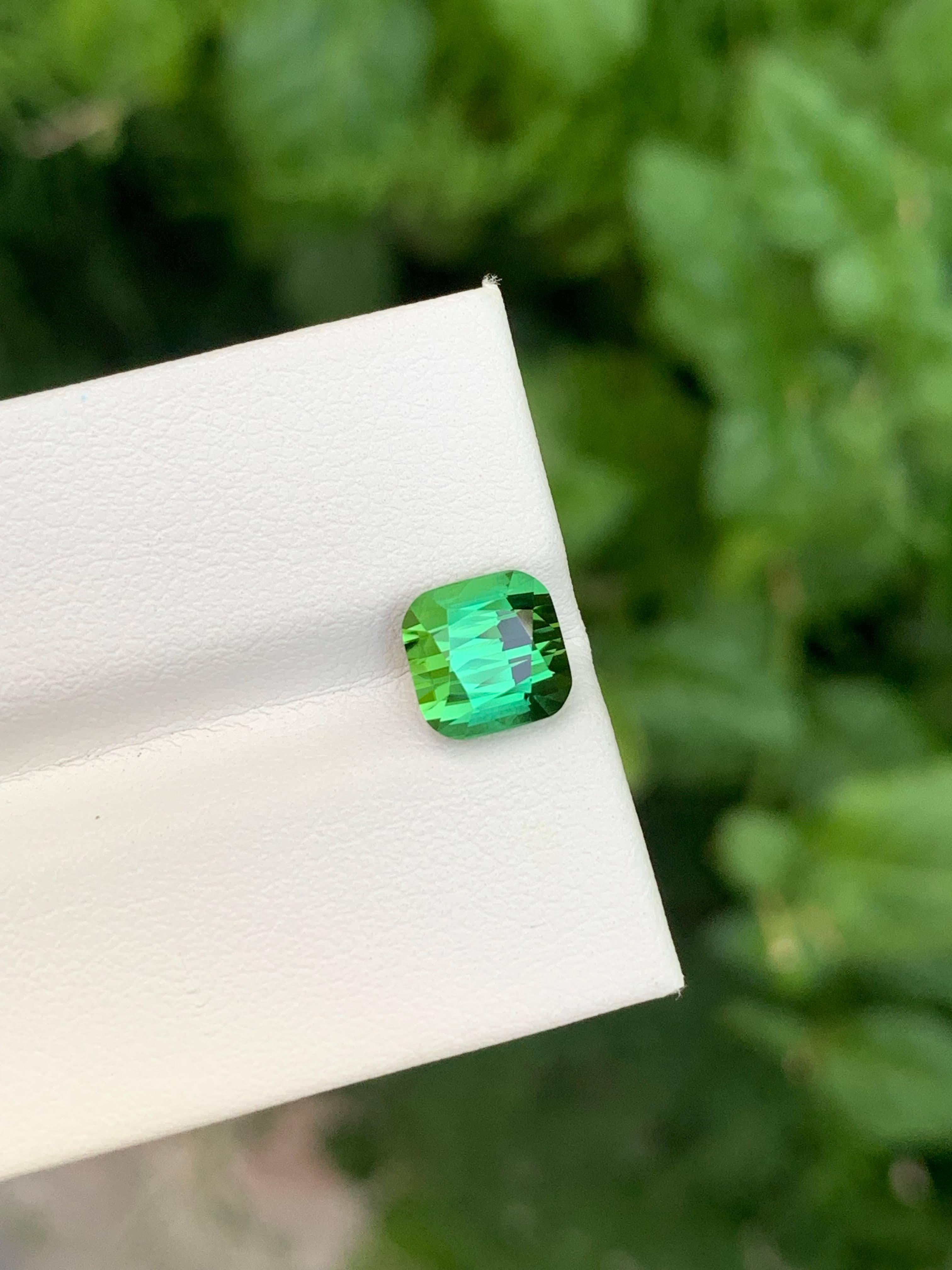 2.75 Carat Natural Loose Green Tourmaline Stone Cushion Cut Afghan Gemstone For Sale 2