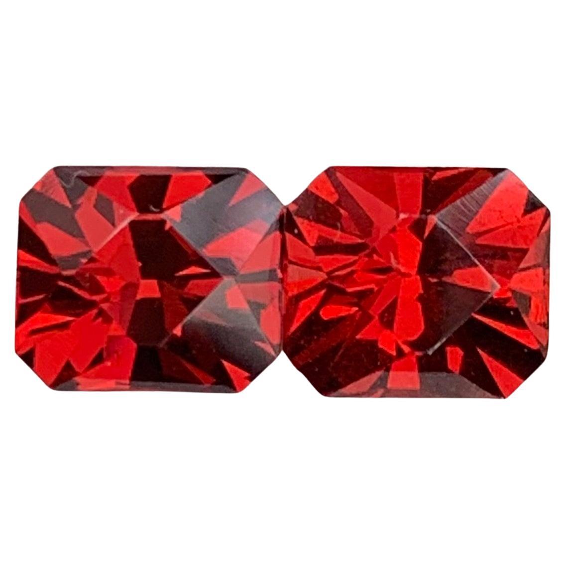 2.75 Carat Natural Loose Rhodolite Garnet Pair Emerald Shape Gemstone