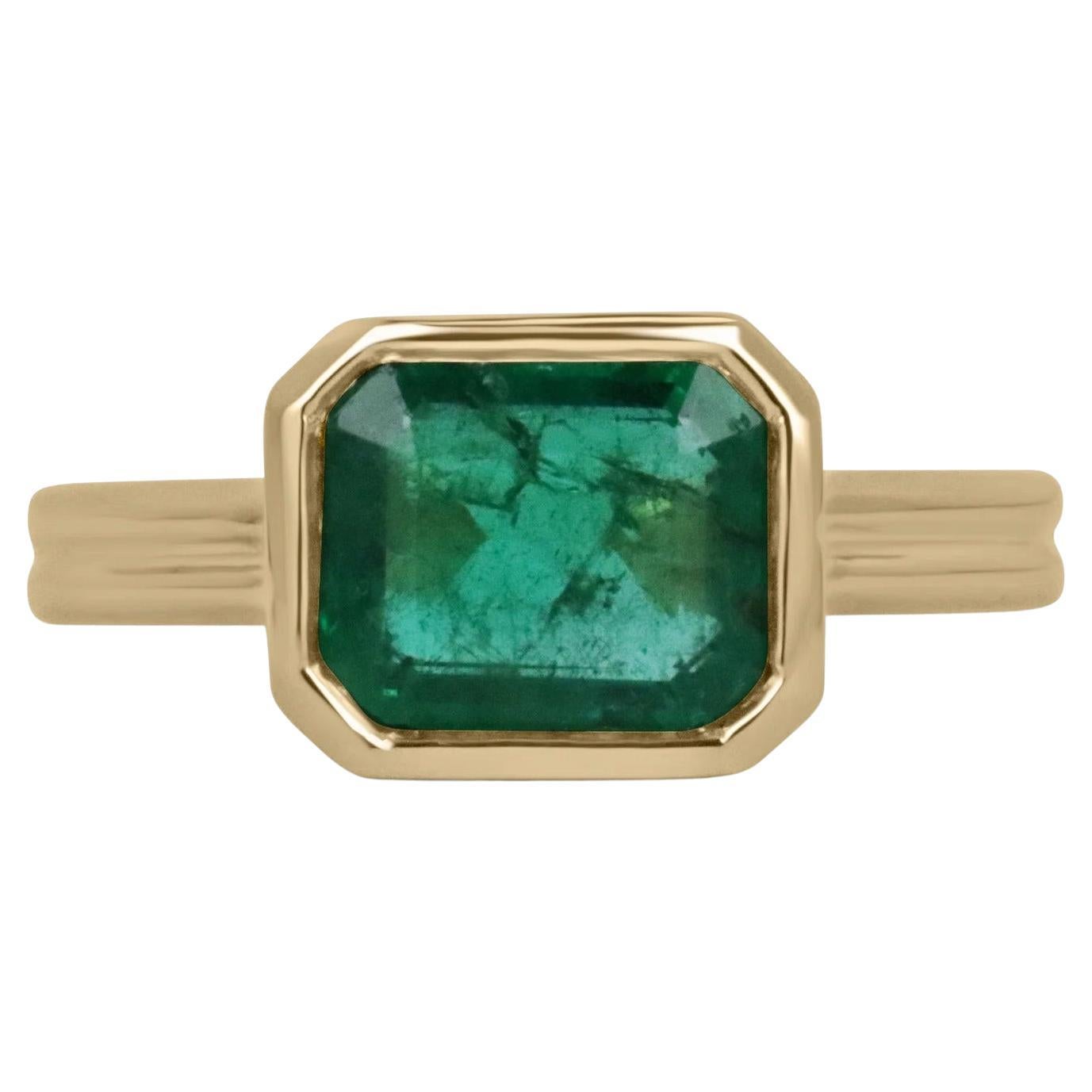 2.75 Carat Natural Zambian Emerald East To West Bezel Set Solitaire Ring 14K