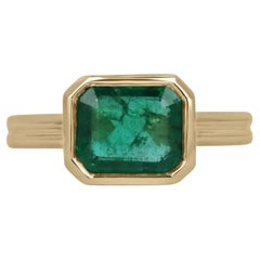 2.75 Carat Natural Zambian Emerald East To West Bezel Set Solitaire Ring 14K
