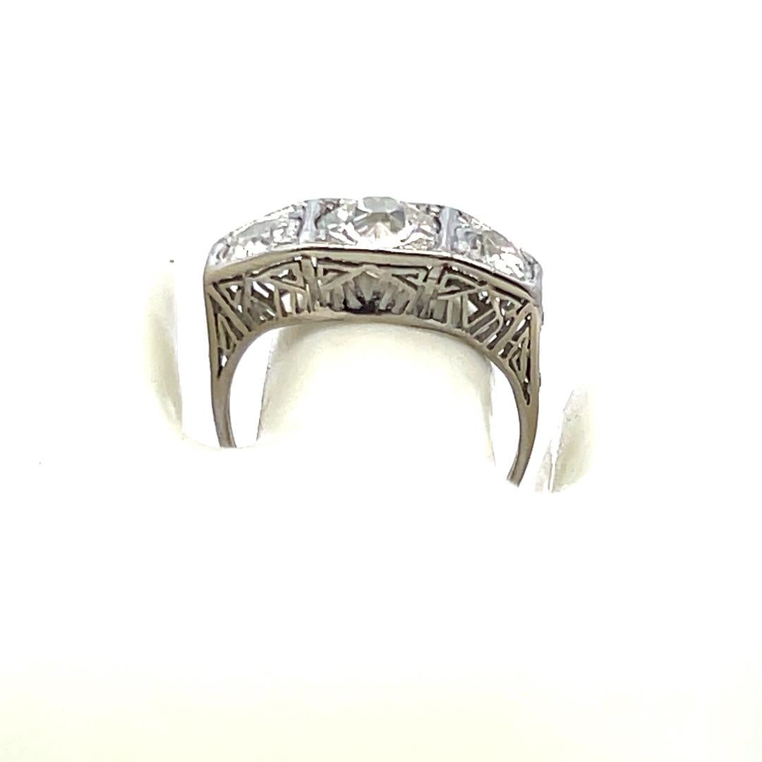 2.75 Carat Old European Cut J-K VS-VVS2 Diamond Platinum Three-Stone Ring For Sale 5
