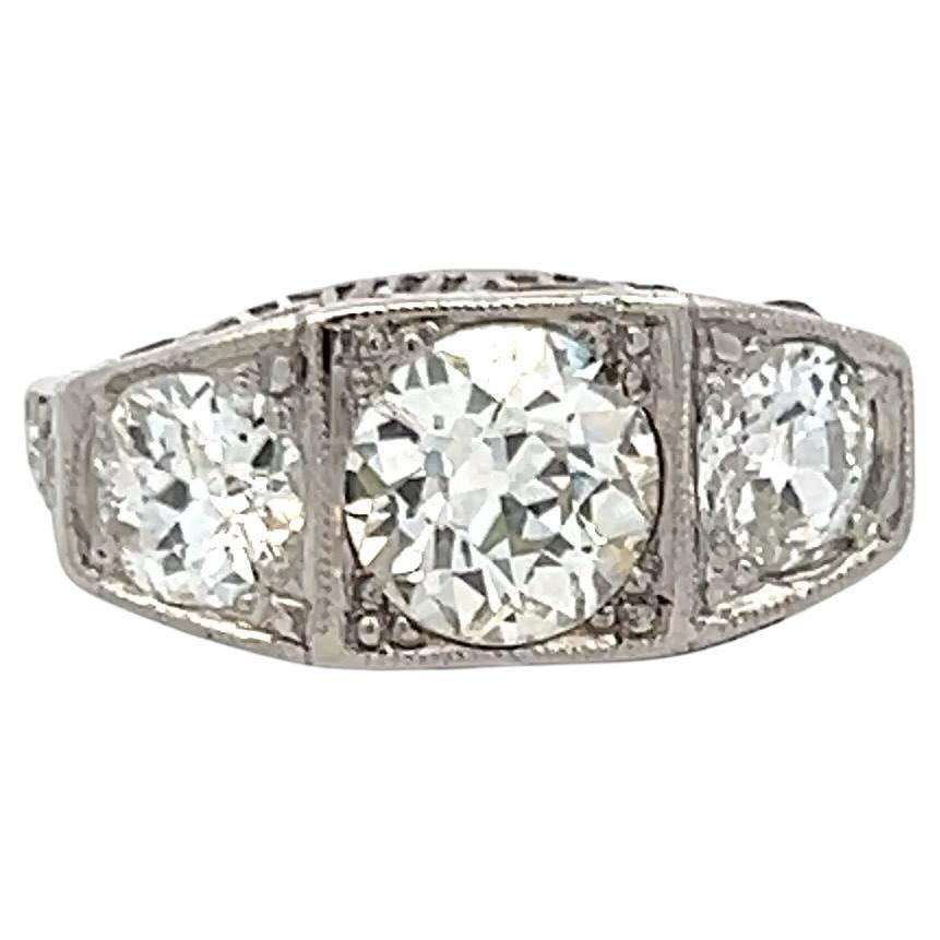 2.75 Carat Old European Cut J-K VS-VVS2 Diamond Platinum Three-Stone Ring