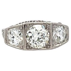 2.75 Carat Old European Cut J-K VS-VVS2 Diamond Platinum Three-Stone Ring