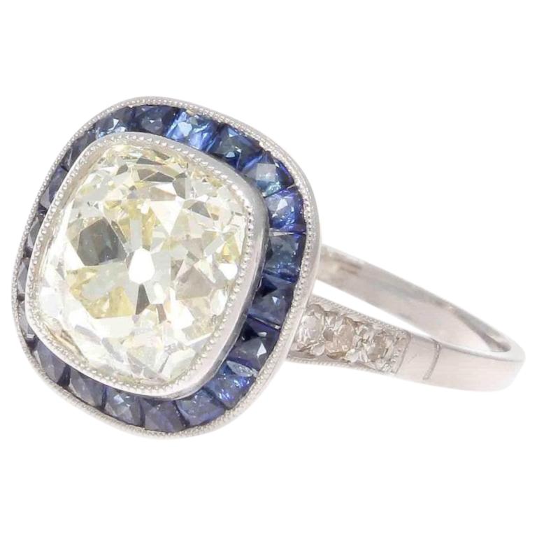 Art Deco Style 2.75 Carat Old Mine Cut Diamond Platinum Engagement Ring