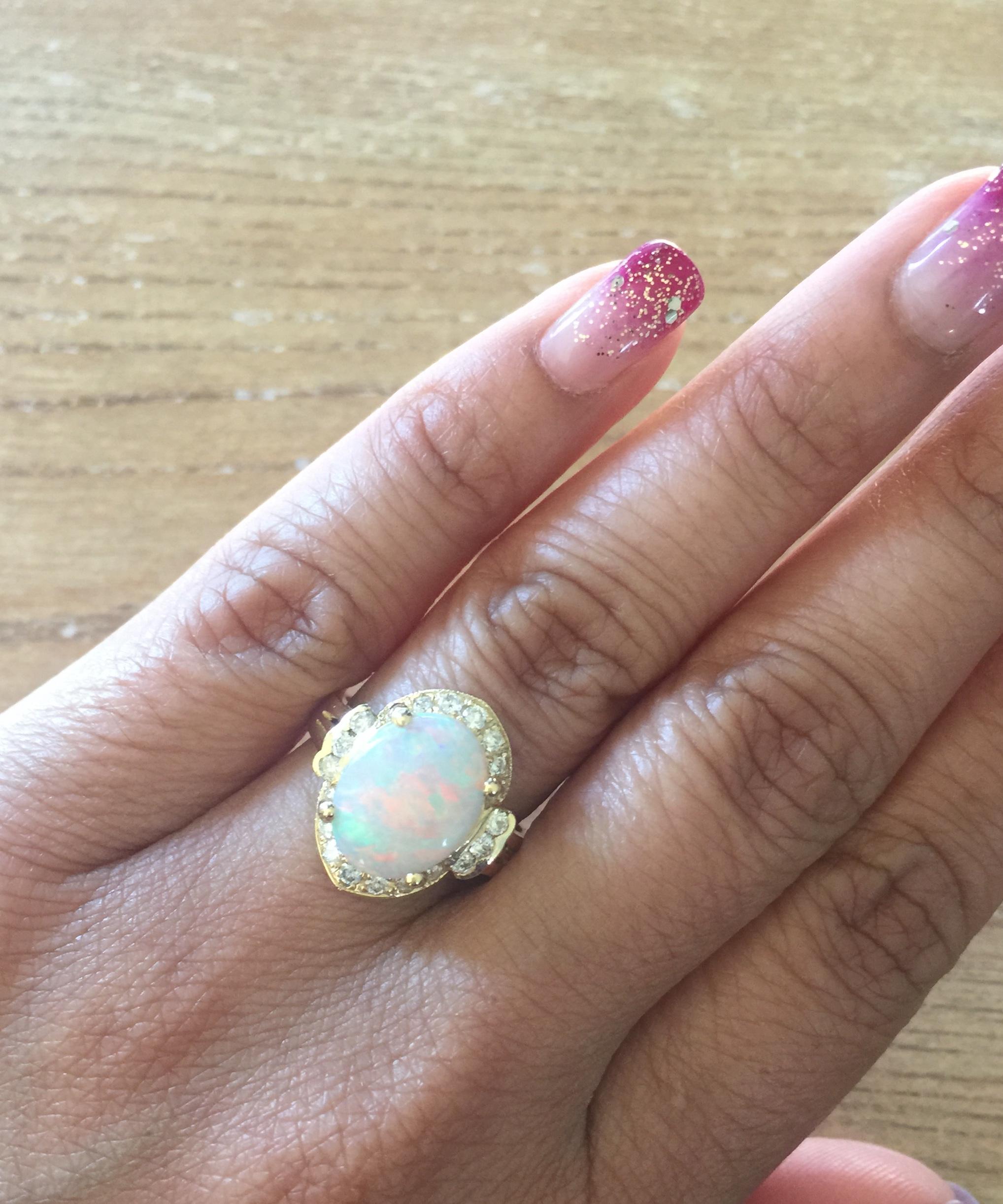 2.75 Carat Opal Diamond Yellow Gold Cocktail Ring In New Condition For Sale In Los Angeles, CA