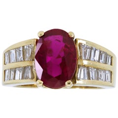 Retro 2.75 Carat Oval Cut Ruby and Diamond Double Row Engagement Ring