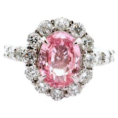 2.75 Carat Padparadscha Sapphire Diamond Platinum Ring, GRS Certified
