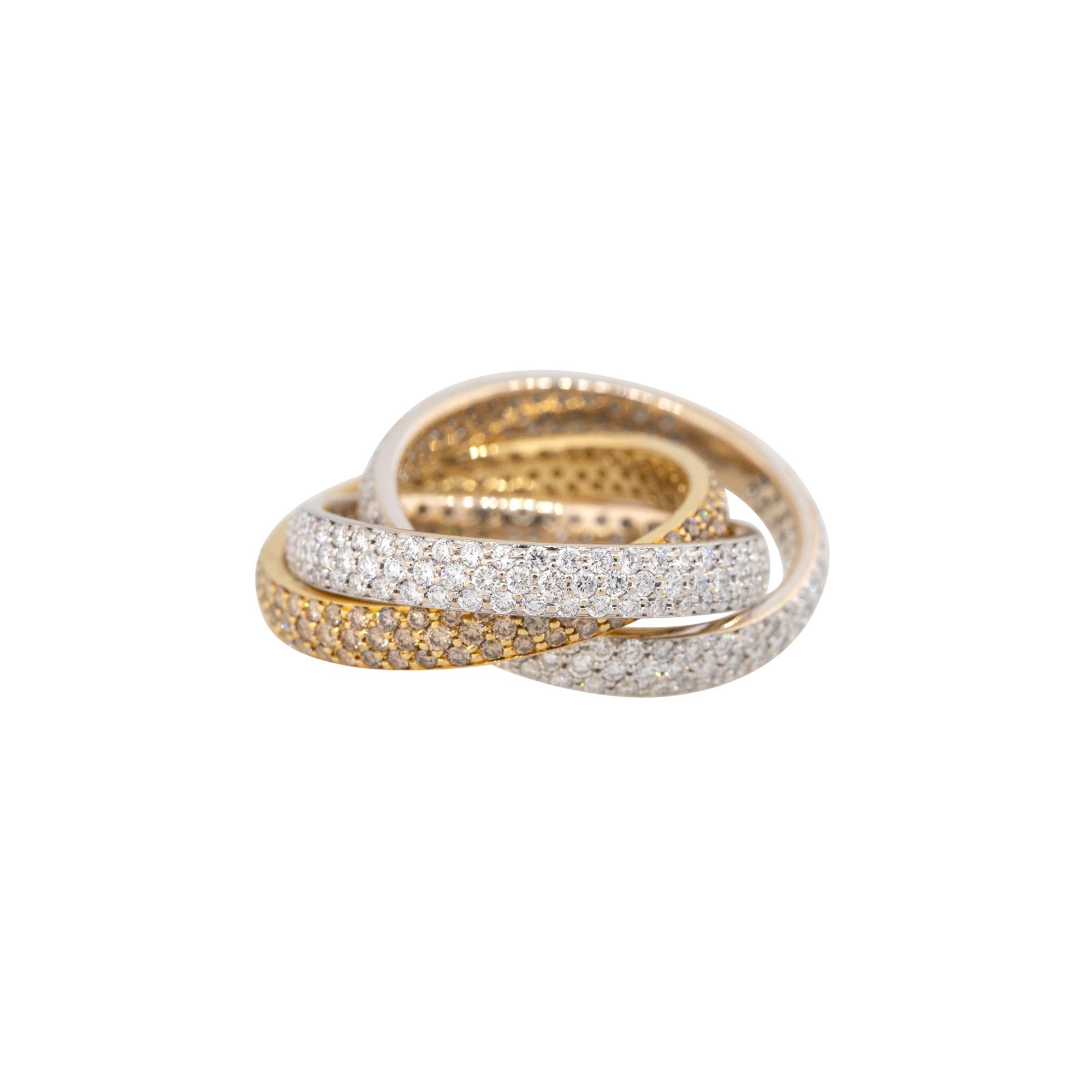 18 Karat Two-Tone Gold 2.75 Carats Pave Diamond Rolling Rings Set of 3
Style: Women's Diamond Rolling Ring Set of 3
Material: 18 Karat White and Yellow Gold
Diamond Details: The diamonds are approximately 2.75 carats of pave set round brilliant
