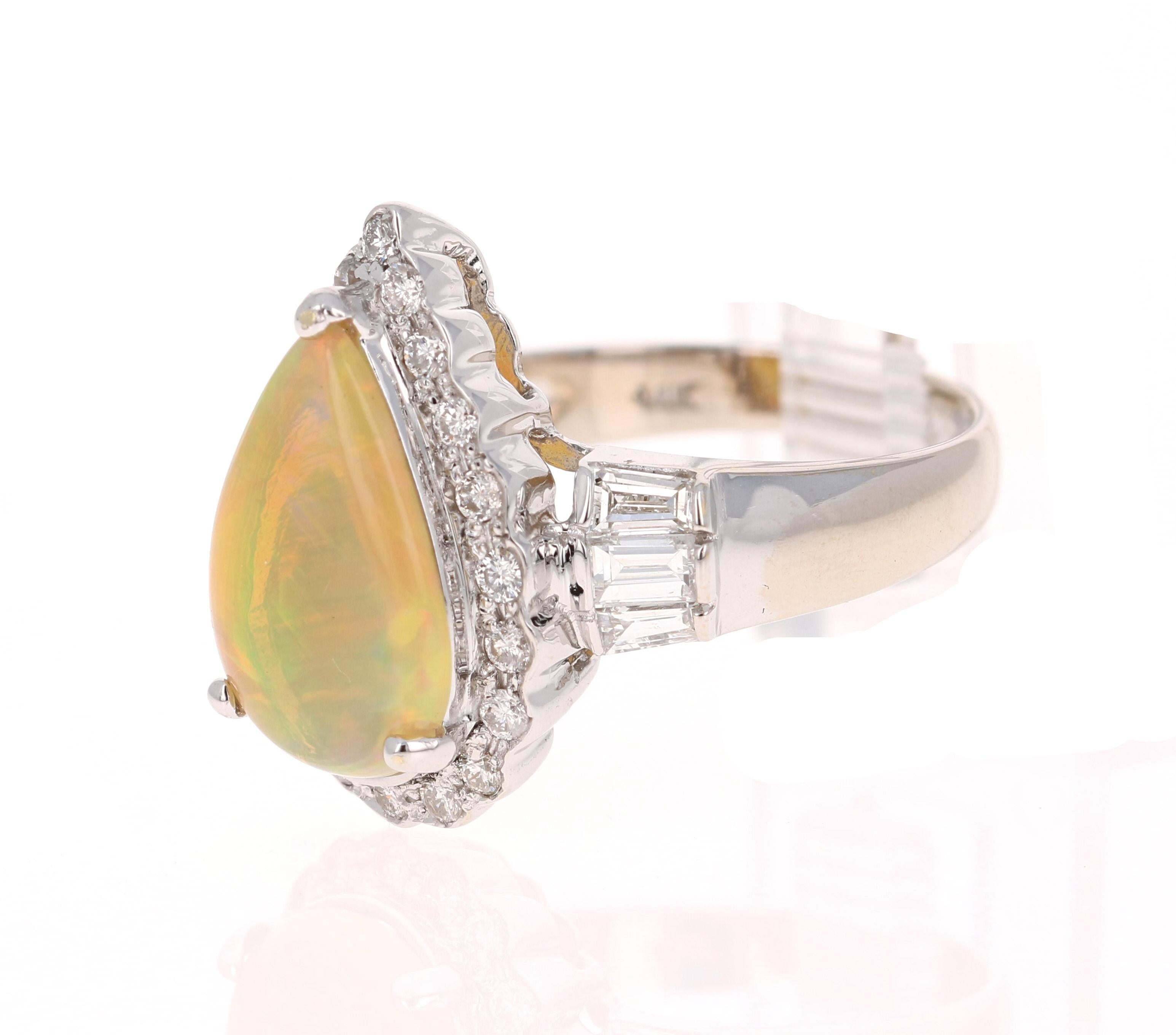 Contemporary 2.75 Carat Pear Cut Opal Diamond 14 Karat White Gold Ring For Sale